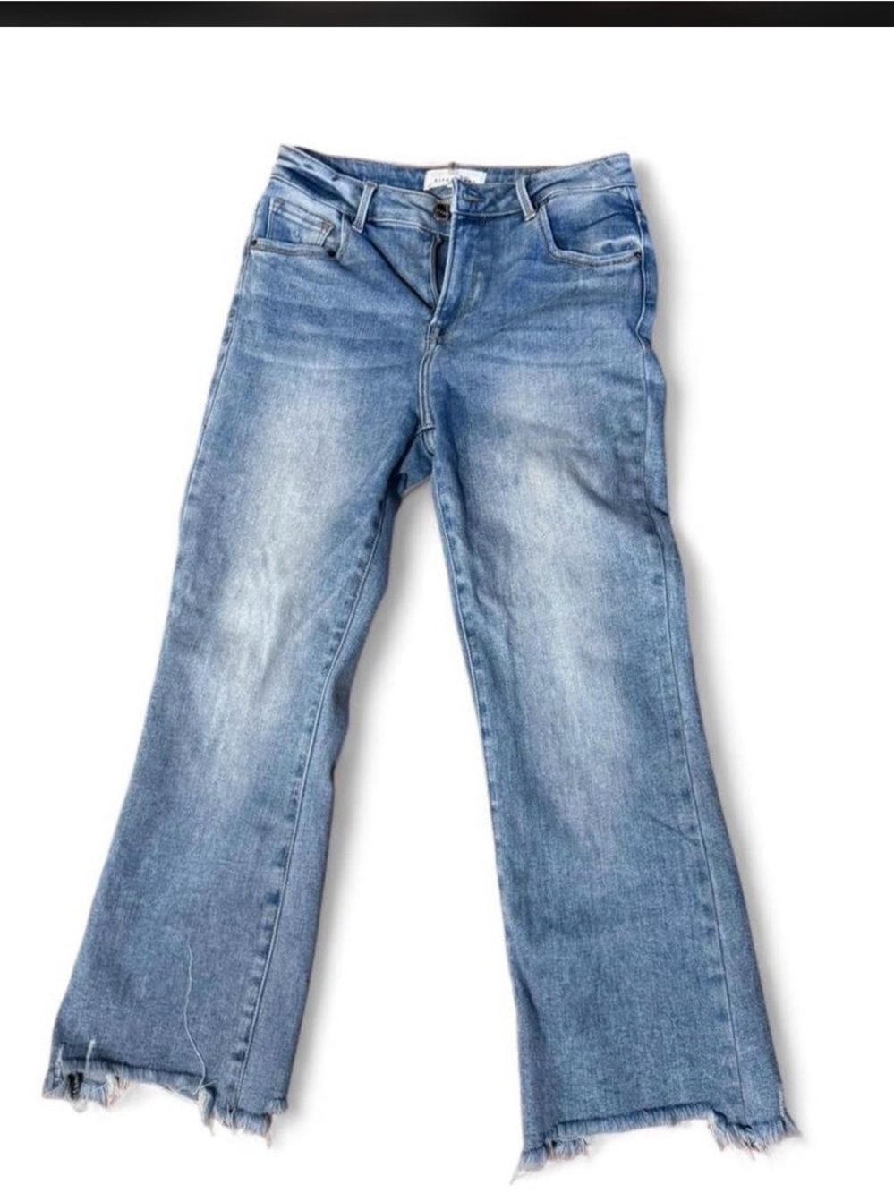 Risen Light Wash Women's Flare Jeans - Blue cropped